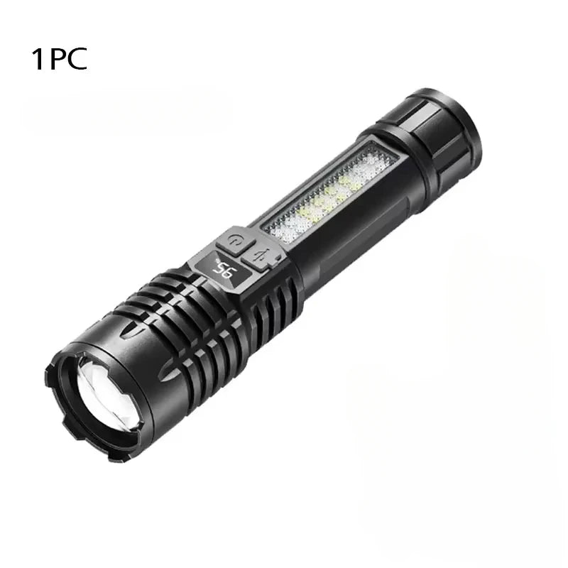 Powerful LED Flashlights Type-c Rechargeable Telescopic Zoom Tactical Torch Built-in Battery for Camping Emergency Lamp Oasis Select X-435