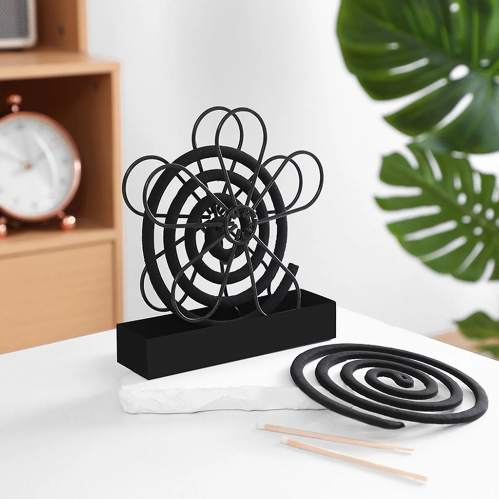 With Tray Mosquito Coil Holder Iron Anti-Mosquito Mosquito Incense Rack Ornaments Flower shape Mosquito Repellent Oasis Select Black