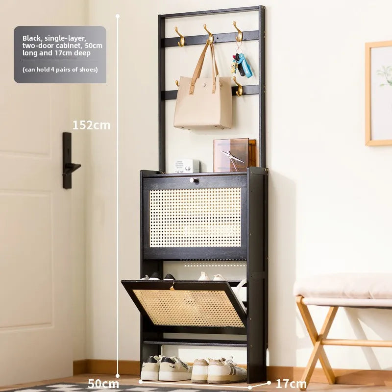 Shoe rack Multi-layer household door Coat rack Entry door Hanging hanger Integrated rental room Shoe rack Simple shoe cabinet Oasis Select Single black 2-50