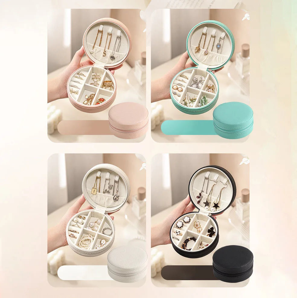 1pc Small Travel Jewellery Organiser Storage Case,Mini PU Leather Travel Jewelry Storage Case for Rings Earrings Necklace Oasis Select