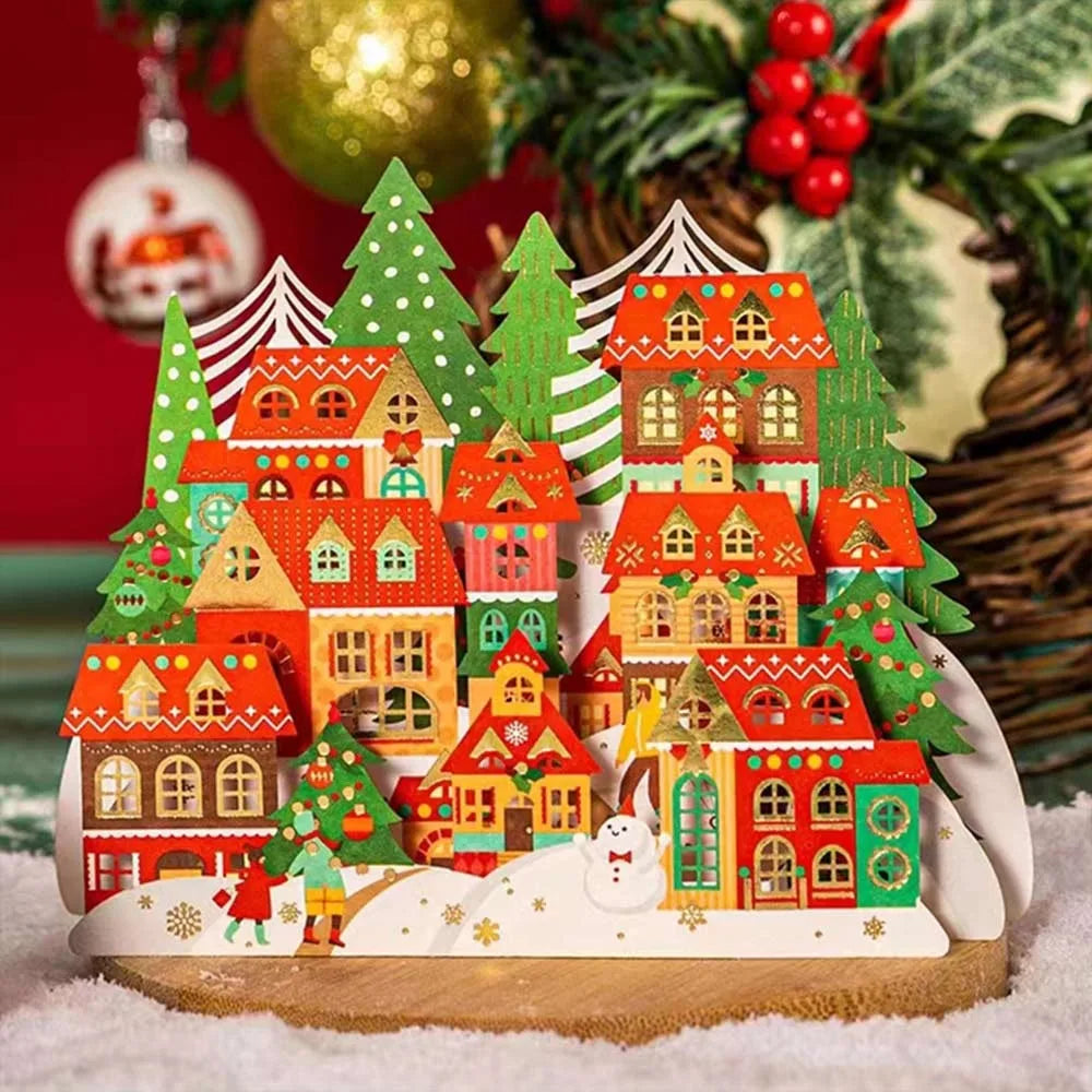 3D Pop-Up Christmas Card with Envelope – Gold Paper Carving