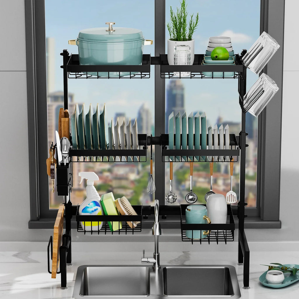 Retractable sink rack, kitchen knives, chopsticks, dishes storage rack, multi-functional drain bowl rack above the sink Oasis Select