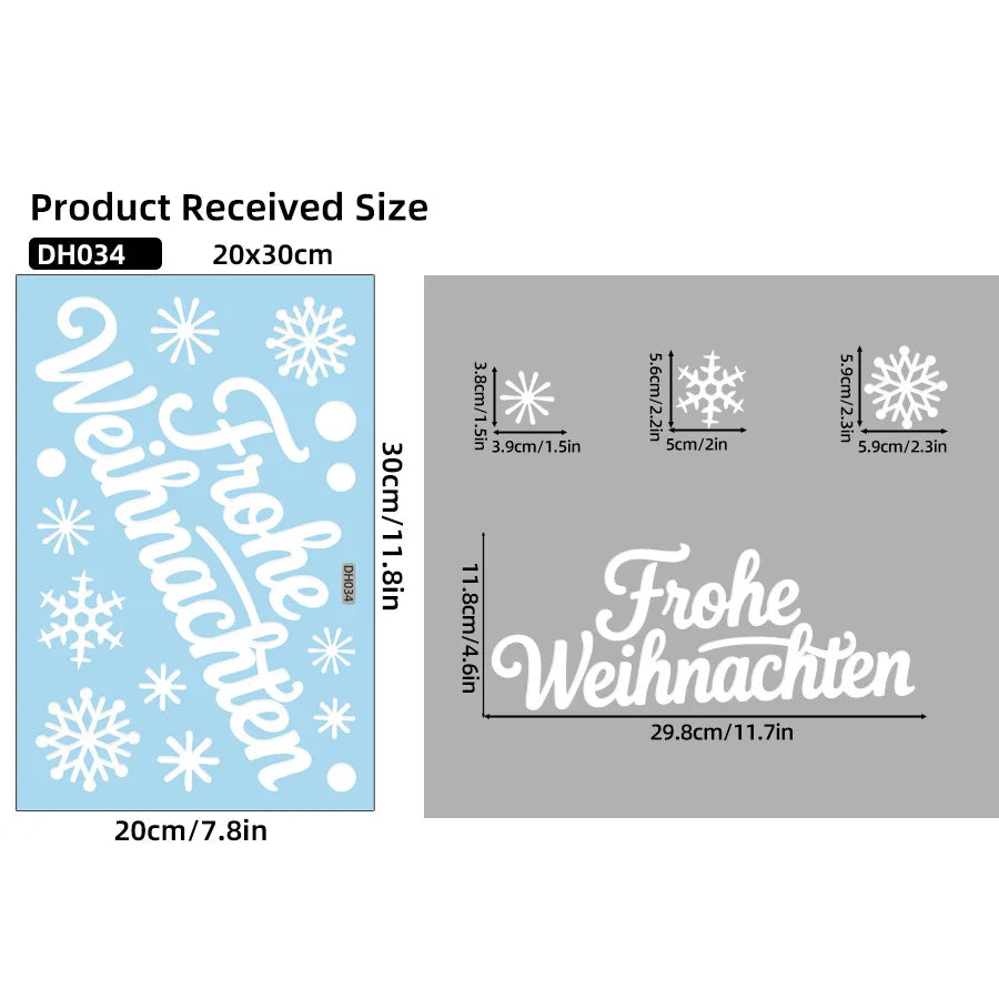 2026 Christmas New Santa Claus Snowman Spanish and German Holiday Greetings Window Display Static Window Stickers Oasis Select DH034