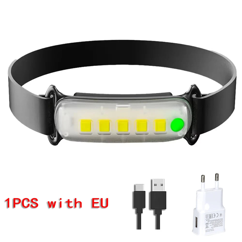 COB LED Headlamp Waterproof Mini LED Flashlight Fishing Head Lamp LED Flashlight Camping Hiking Lamp Working Camping Head Light Oasis Select with EU