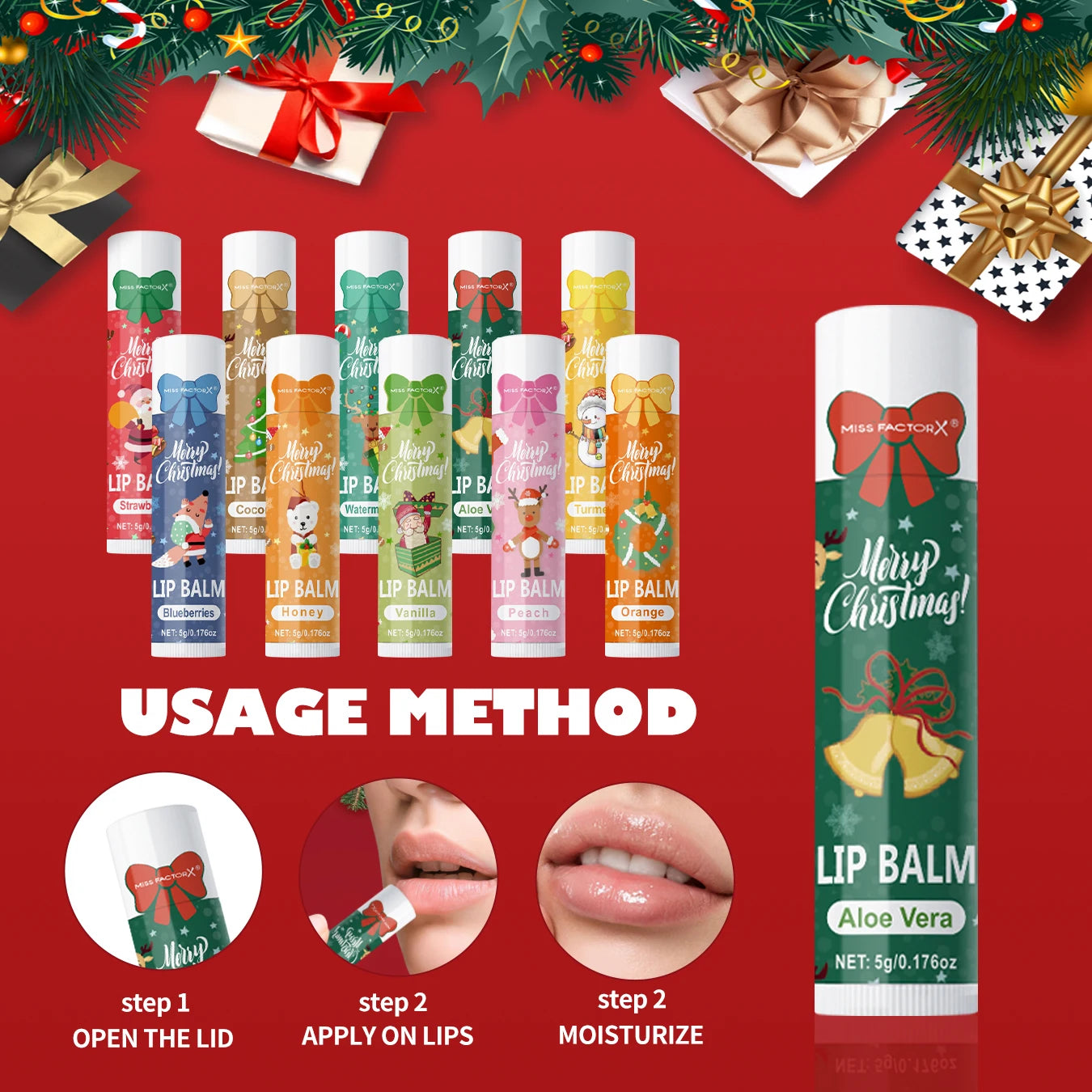 10PCS/Box Christmas gift box, lip balm set, deeply hydrating lip moisturizer, lip color brighten, gift to women Oasis Select