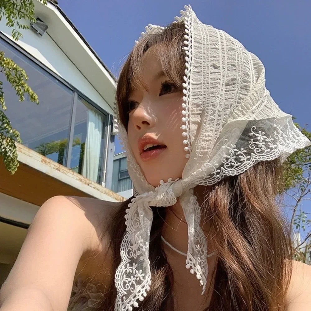 French Floral Triangle Scarf – Turban Bandana Hair Band Women