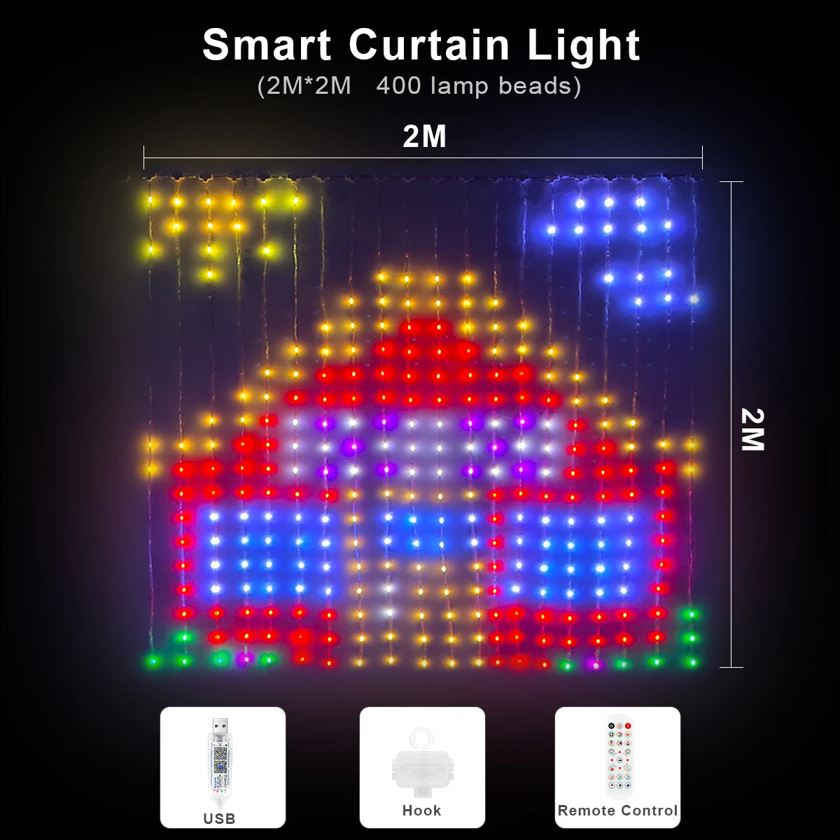 LED Curtain Ambient Lighting String RGB Programmable Smart Lamp Chain 100+ Scene Lights,USB 5V,Christmas Home Ambinet Decor Oasis Select 2M x 2M 400LEDs