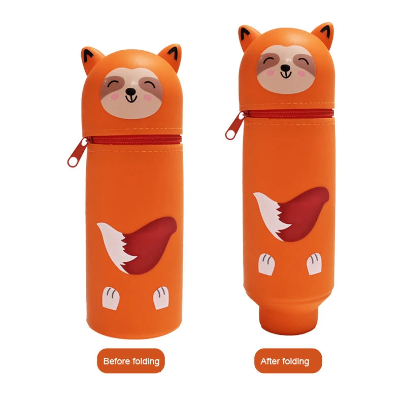 Cute Animal Pencil Case, 2-in-1 Pencil Bag with Zipper Pen Holder, Soft Silicone Pencil Case, Suitable for School Office Oasis Select fox