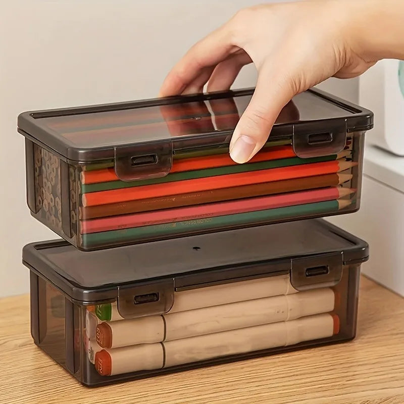 3pcs Transparent Black Storage Box Large-Capacity Storage Box Office Supplies Storage Box Packaging Pencil Storage Rganizer Oasis Select