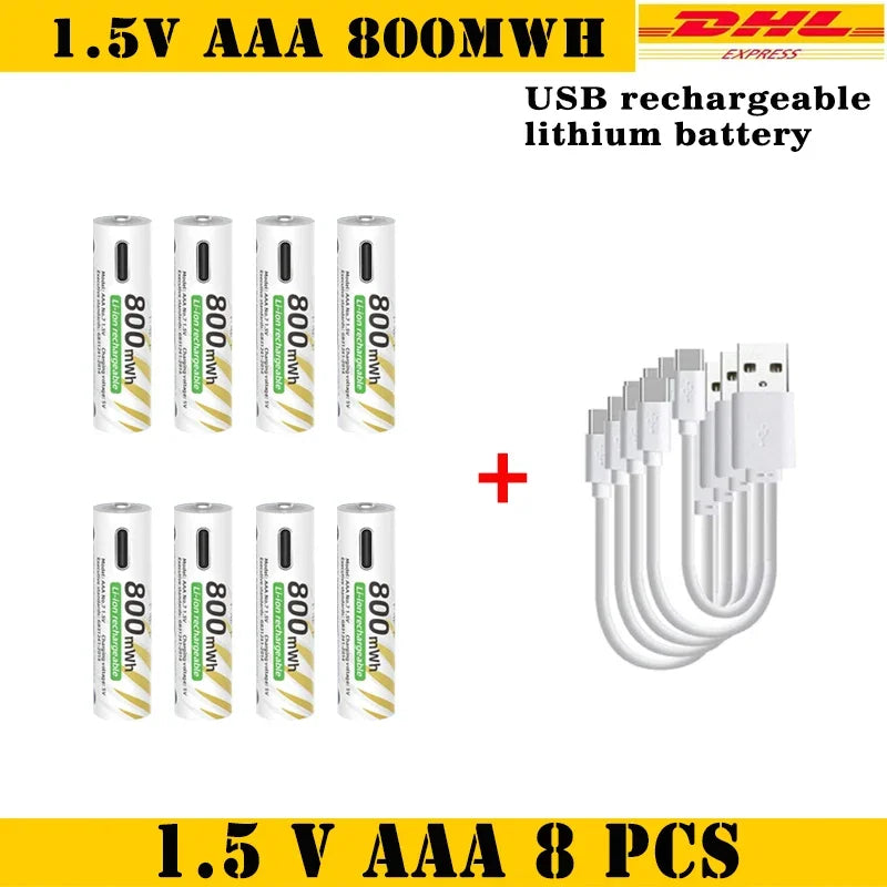New Li-ion AAA and AA Rechargeable Batteries USB Lithium-ion 3400mWh 1.5V AA Rechargeable Batteries+800mWh 1.5V AAA Battery Oasis Select 1.5V AAA 8pcs-Cable