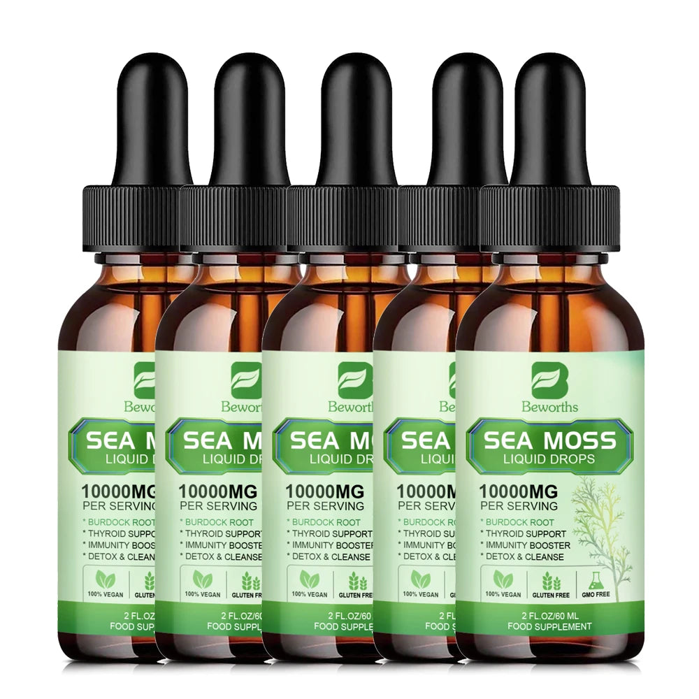 BEWORTHS Organic Seamoss Drops with Burdock Root and Spirulina Support Immunity and Gut Health, Help Digestion Weight Management Oasis Select 5bottles United States