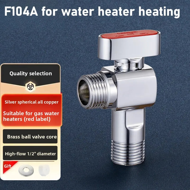 Brass High Flow Ball Valve Fully Open Ball Core Angle Valve Gas Water Heater Hot and Cold Universal 4 Points 6 Points Oasis Select 4 points red 1pcs