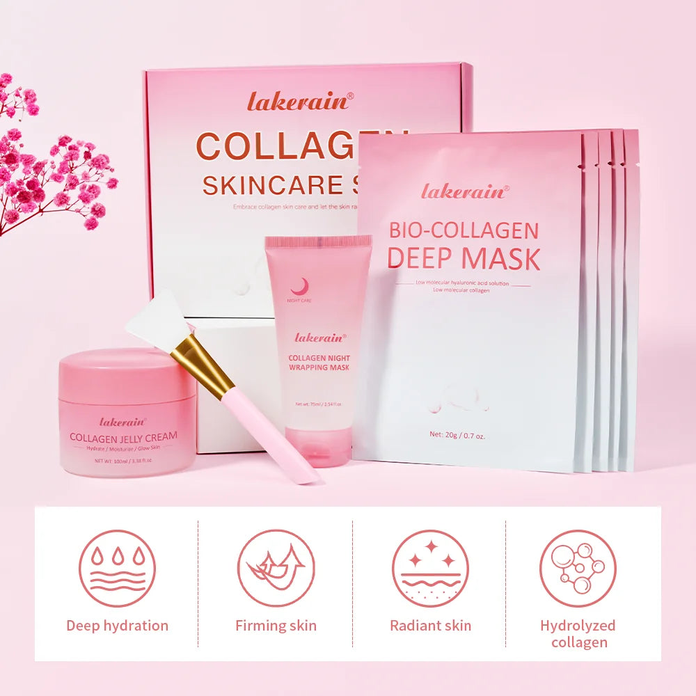 Collagen Face Skincare Set Deep Nourishment Radiant Skin Repair Rough Dry Skin Collagen Night Wrapping Mask & Jelly Cream Combo Oasis Select