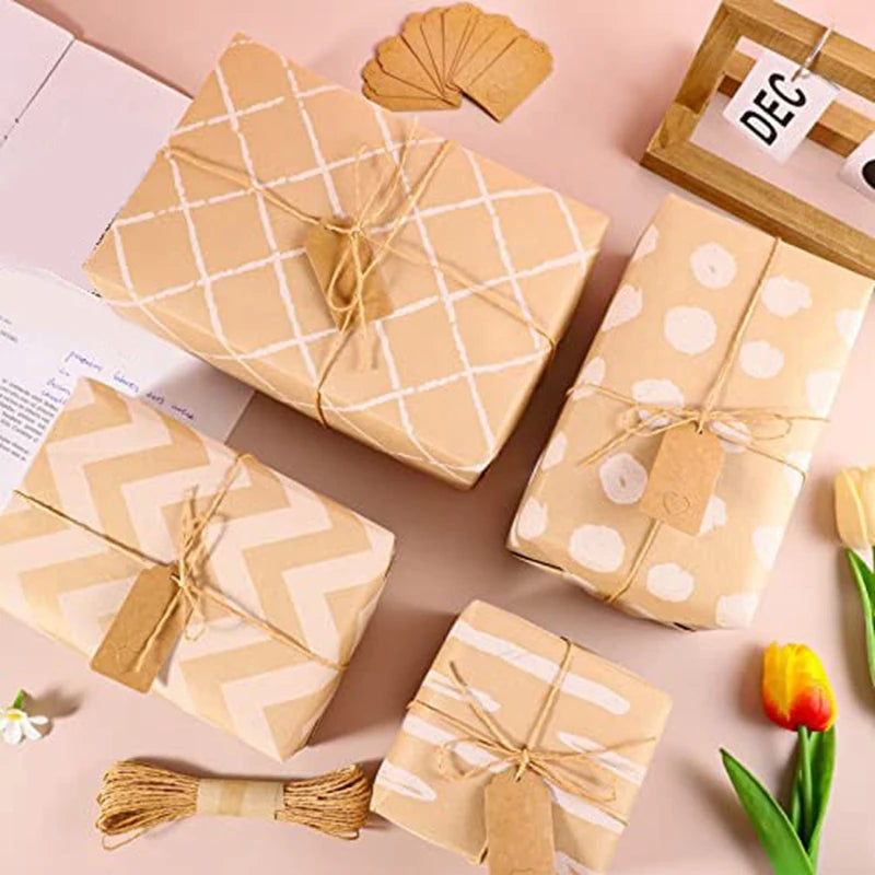4 Roll Wrapping Paper, Wrapping Paper Role 43 X 300 Cm/Roll Wrapping Paper Set With 2 Adhesive Tapes 3 Ropes 20 Kraft Paper Tags Oasis Select