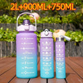 1-3PCS Sports Water Bottle for Running Drinking Bottle 2L Motivational with Time Marker Stickers Portable Reusable Plastic Cups Oasis Select 3pcs-purple blue Select style