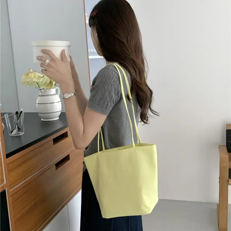 Women's Nylon Bucket Shoulder Bag – Lightweight Tote Handbag