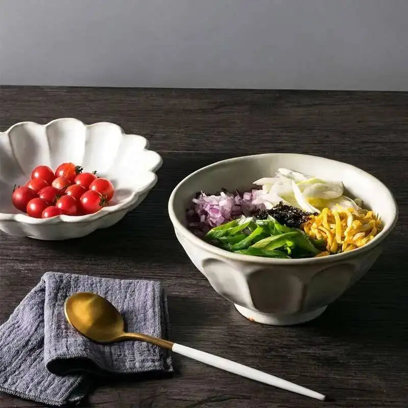 Retro Flower Shape Ceramic Dinner Plate Tableware Steak Dish Fish Long Tray Salad Rice Soup Noodles Bowl Oasis Select
