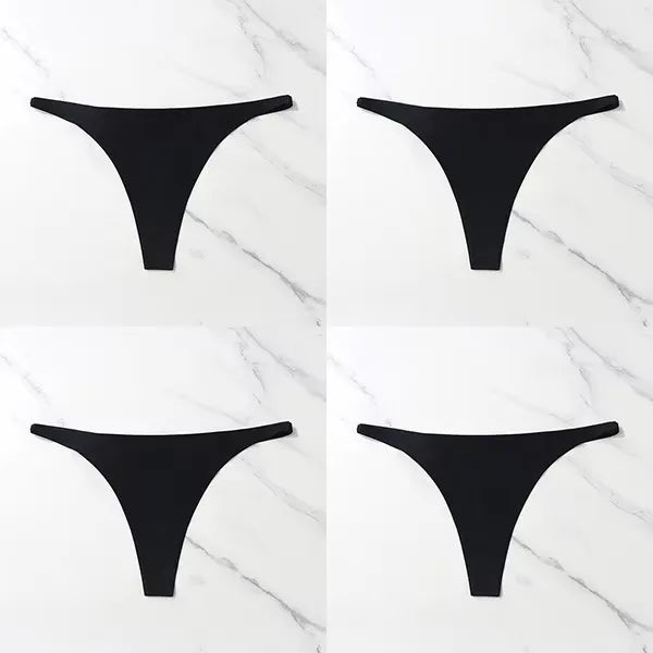 1-4Pcs Ice Silk Seamless Panties For Women Soft Thin Band Thongs Woman Satin Underwear Female Bikini Panties String Tangas Mujer Oasis Select black 4pcs L