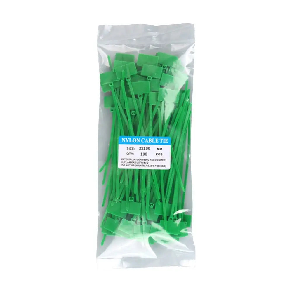 100pcs Plastic Loop Ties Markers Cable Easy Mark Nylon Cable Ties Tag Labels Tag Self-locking Zip Ties Oasis Select green