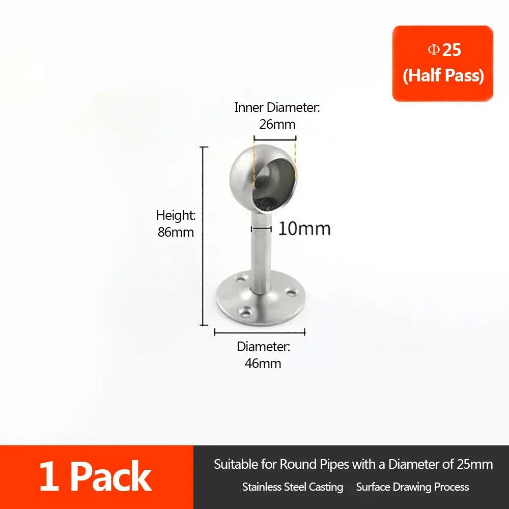Stainless Steel Pipe Bracket 19/22/25mm | Wardrobe & Curtain Rod