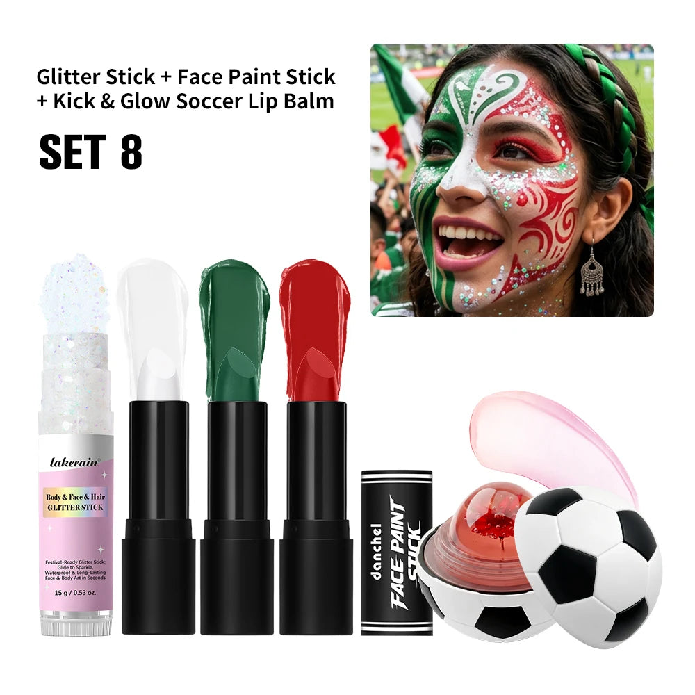 Face Paint Stick & Glitter Stick Set Lasting Moisturizing High Pigment Multifunctional for Sport Festival Party Cosplay Makeup Oasis Select SET 8