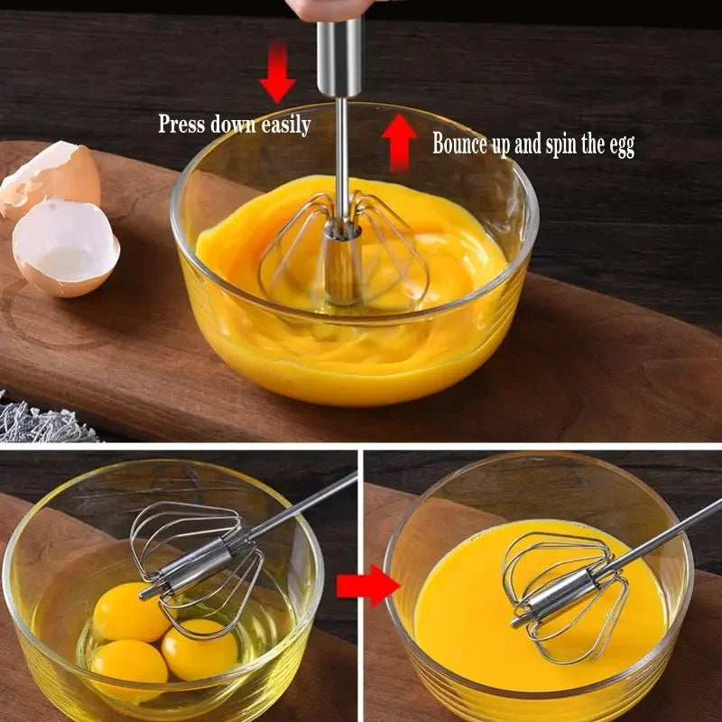 Kitchen Stainless Steel Whisk Creamer Semi-automatic Rotary Whisk Beech Wood Vase Handle Hand Mixer G041 Oasis Select
