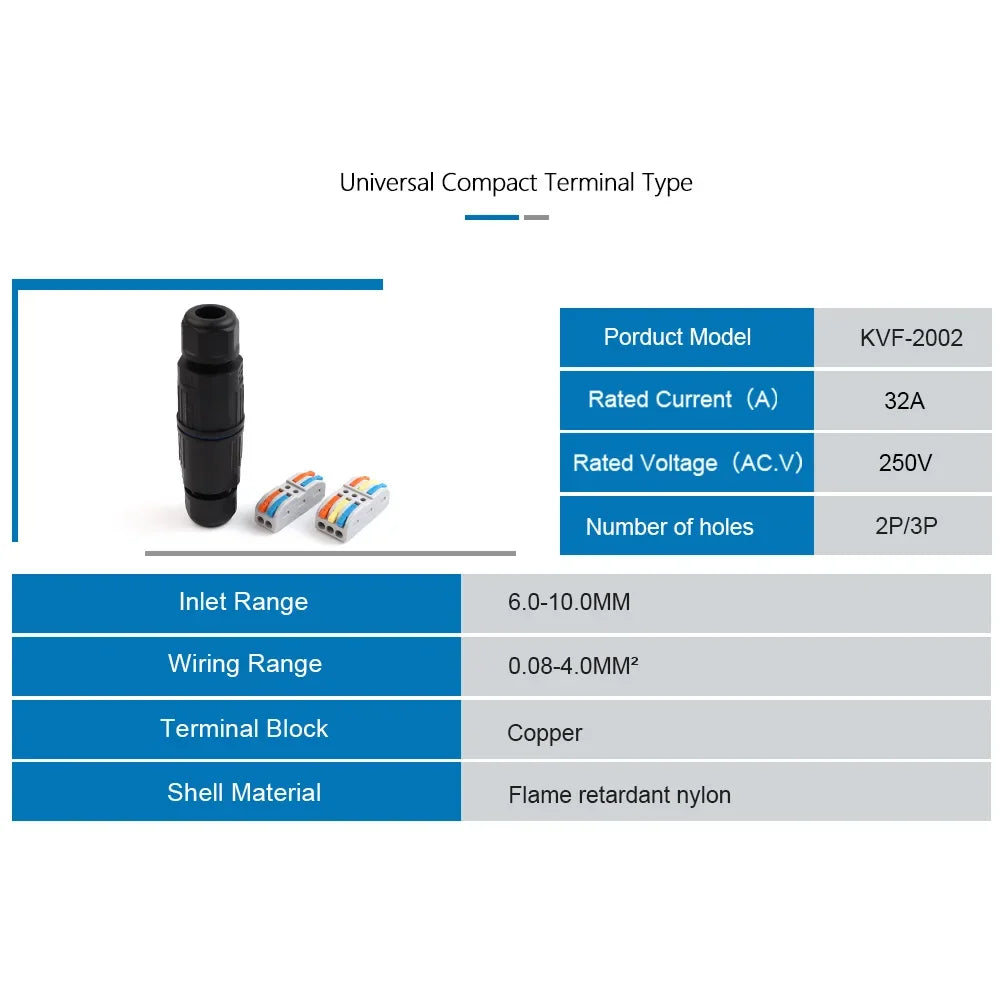 IP68 Waterproof Cable Connector Quick Connection 2 in 2 out 3 in 3 out 2/3 Pin Electrical Terminal Adapter Wire Connector Oasis Select