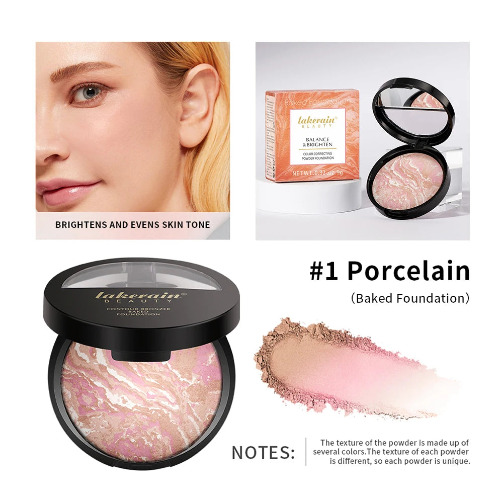 Demi Matte Natural Finish Baked Brighten Color Correcting Powder Foundation Buildable Light to Coverage Oil Control Makeup Oasis Select color 1