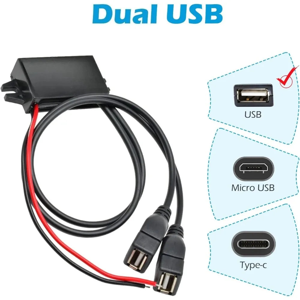 DC To DC 12V 24V To 5V 3A 15W Dual USB Port Converter Adapter Buck Module For Car Power Golf Cart Scooters Motors LCD TV LED Ect Oasis Select