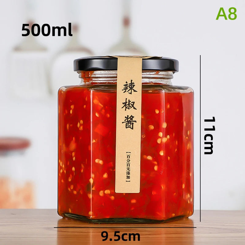 2Pcs Food Grade Empty Round Clear Glass Jar Seal Pot Honey Bottles Sauce Bottles With Metal Black Lid 45-730ML Kitchen Storage Oasis Select A8
