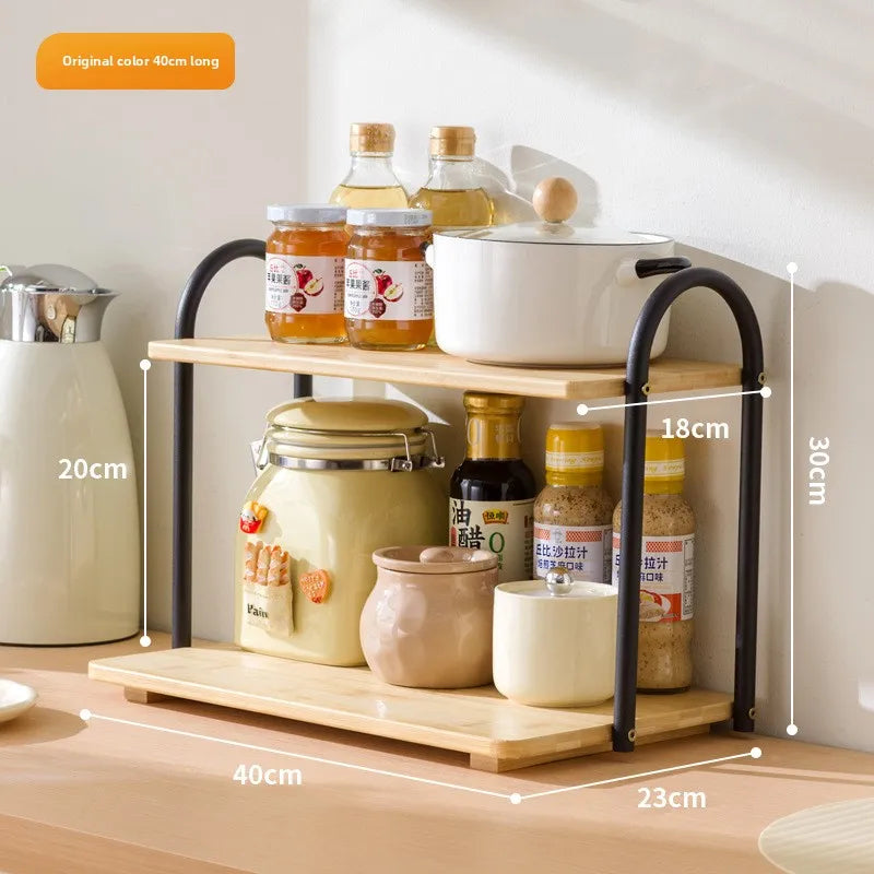 Double-layer kitchen seasoning rack rack household seasoning salt tank multi-functional multi-layer storage rack Oasis Select Primary 40 long