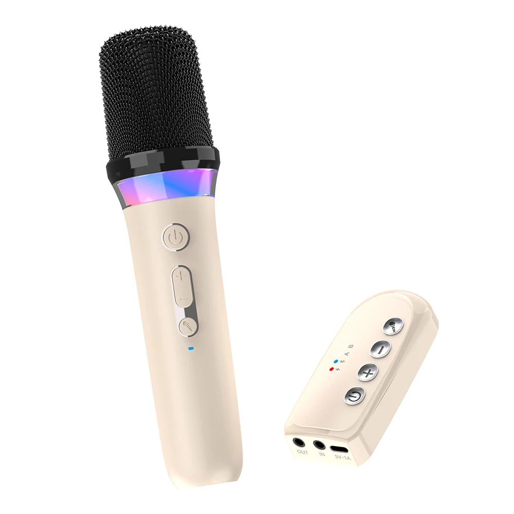 Karaoke Companion Wireless Microphone Dynamic Bluetooth 5.3 DSP Mixer System Machine RGB Colorful Light 3.5mm AUX Amplifier Host Oasis Select Beige With 1 MIC