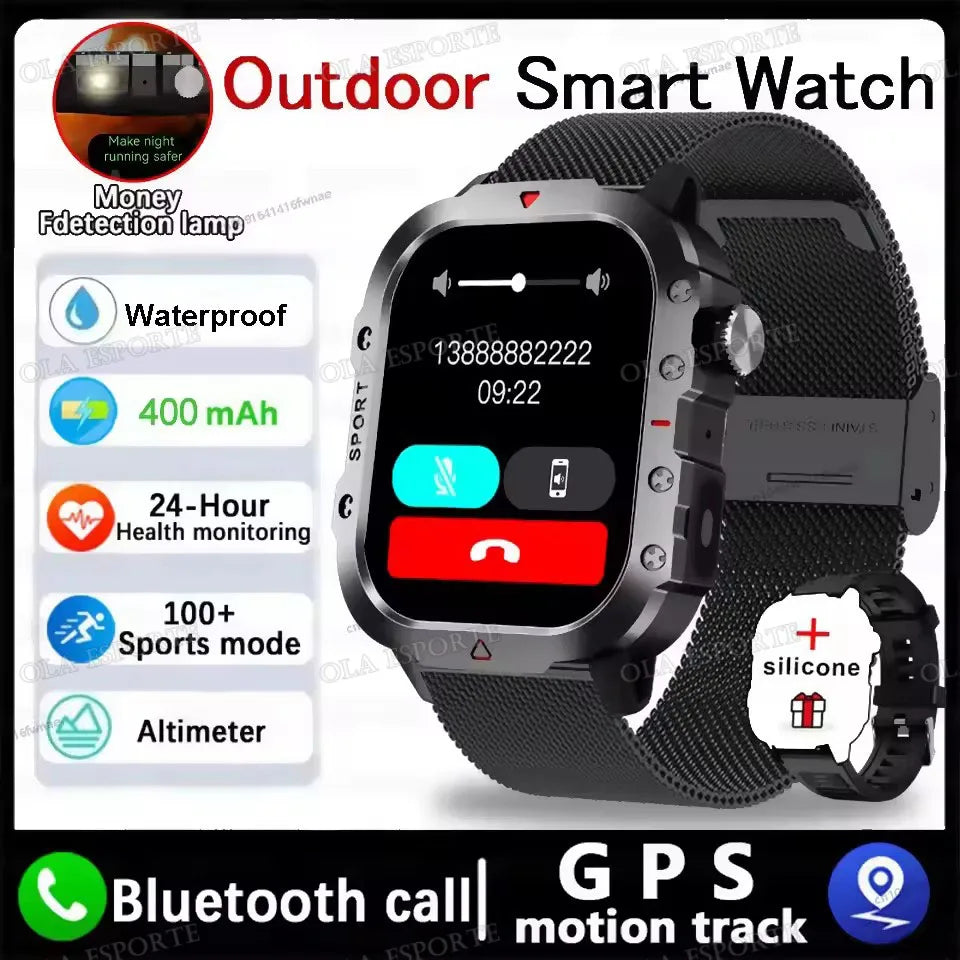 1400mAh Big Battery Smart Watch Men Outdoor GPS Flashlight 10ATM Waterproof Bluetooth Call AMOLED HD Sports Smartwatch AT-1282 Oasis Select 2.01 Bk22Milan