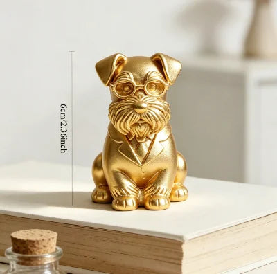 Gentleman Suit Wearing Schnauzer Figurine 3D Printing Cute Dog Statue Mini Puppy Ornaments for Home Office Desk Minimalist Decor Oasis Select Schnauzer Gold