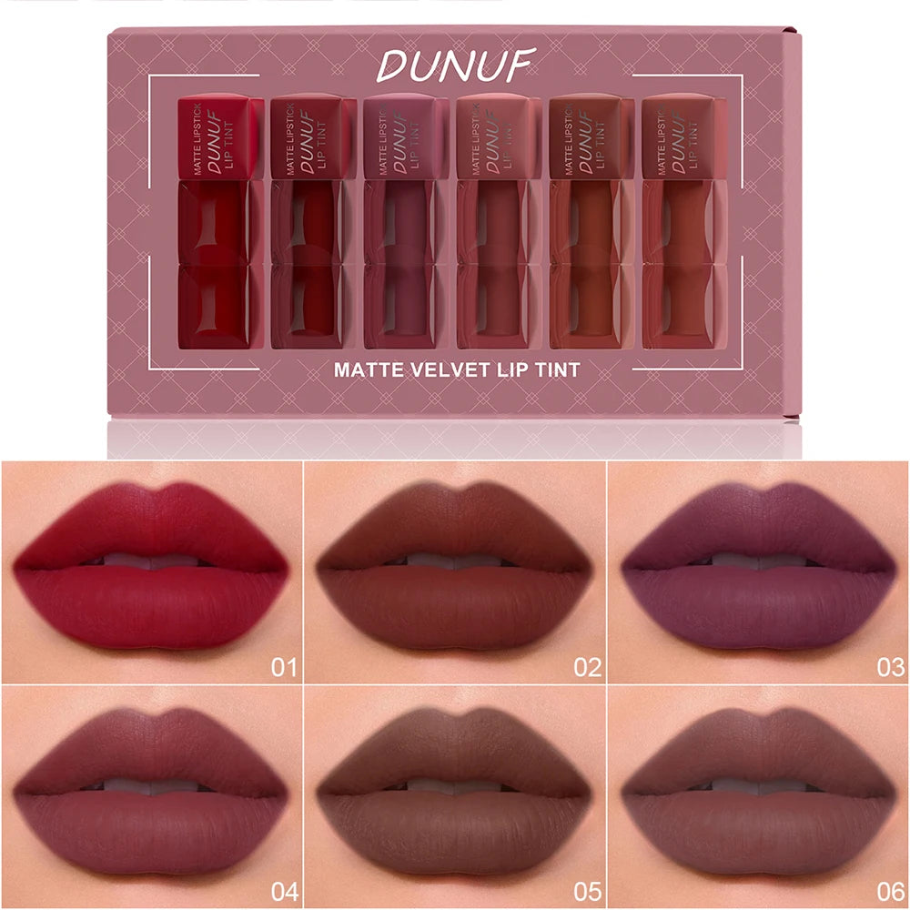 6pc/set Velvet Matte Lipstick Long-lasting Waterproof Lip Gloss Lip Glaze Non-Stick Cup Nude Red High Pigment Y2K Christmas Gift Oasis Select DLR