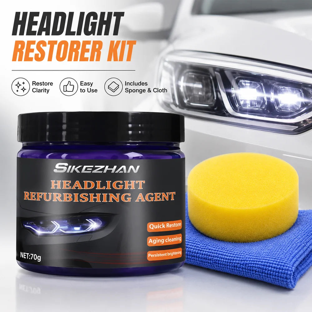 Headlight Polishing Paste Kit: Polishing Compound, Sponge & Blue Cloth, Removes Scratches, Oxidation, Restores Clarity, 1Set Oasis Select
