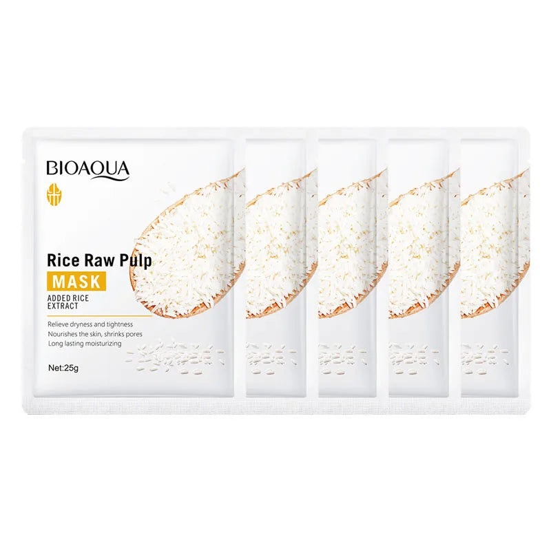 BIOAQUA Rice Raw Pulp Face Mask – Whitening & Hydrating 10pk Sheet Face Mask Oasis Select 5pcs
