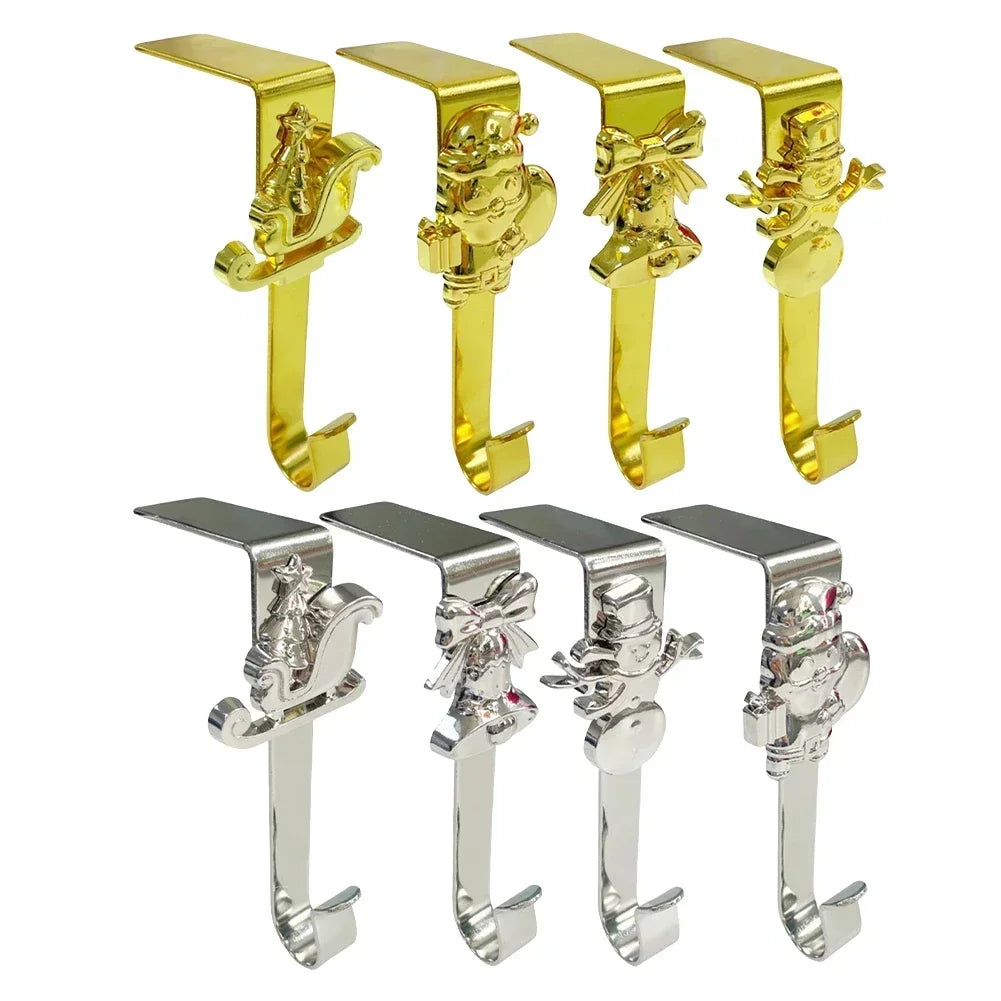 Set of 4 Christmas Stocking Hooks for Fireplace Mantel Use Featuring Seasonal Designs to Enhance Holiday Decoration Oasis Select