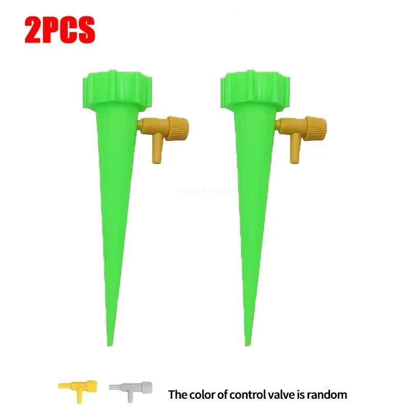 Self Watering Spikes for Indoor/Outdoor Plants,Self Watering Planter Insert with Adjustable Drip Valve Oasis Select 2PCS-Green