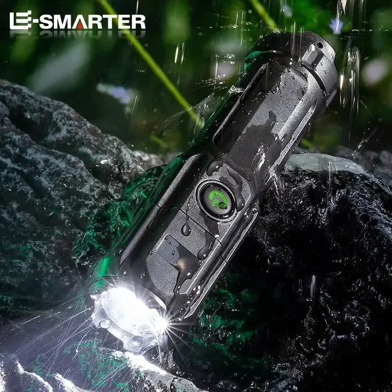 Rechargeable Telescopic Zoom Tactical Flashlight LED Torch with 4 Lighting Modes Long-Range Waterproof for Camping And Fishing Oasis Select