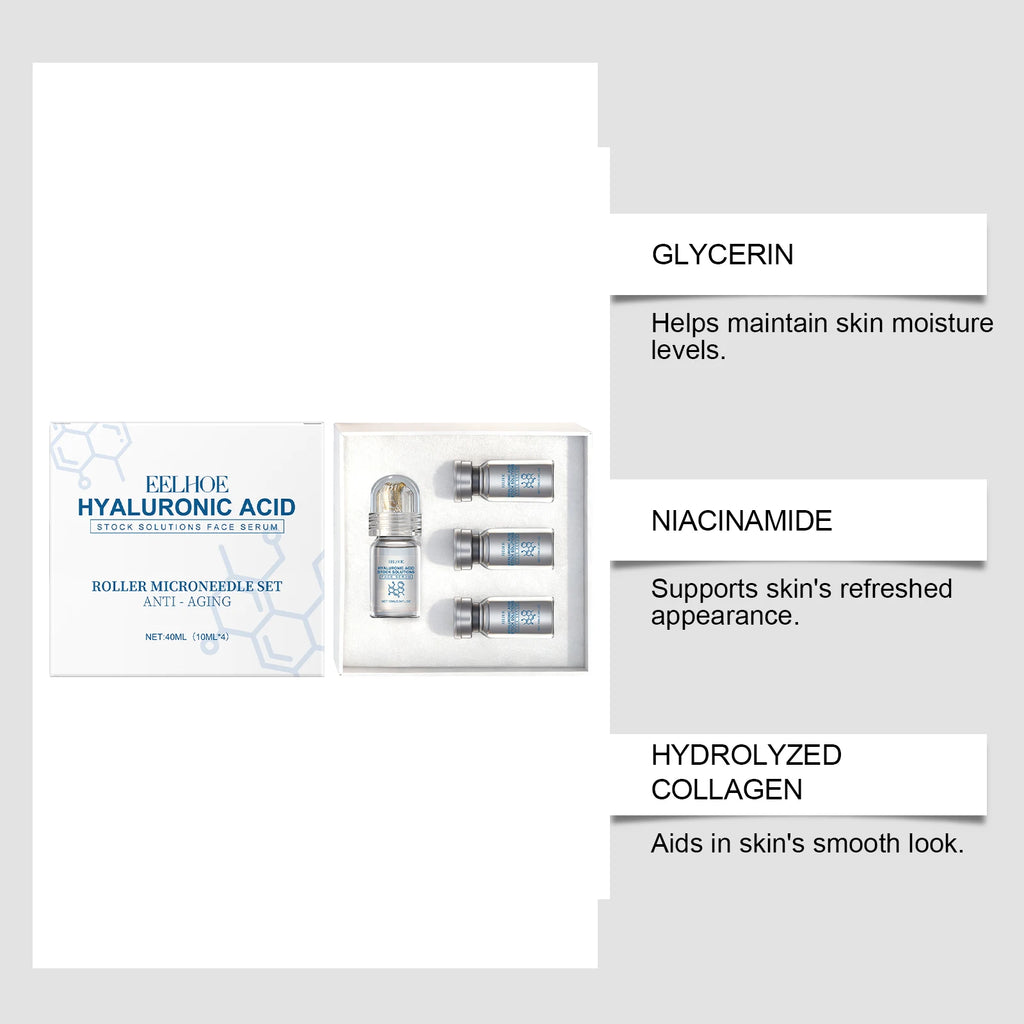 Hyaluronic Acid Stock Solutions Face Serum with Roller Microneedle Set Moisturizing Anti-Wrinkle Facial Serum Smoothing Refresh Oasis Select