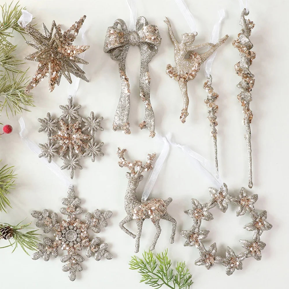 Christmas Sequins Ornament Elegant Snowflake Hanging Decor Dragonflies Tree Decoration Lightweight Champagne Gold Ornament Oasis Select