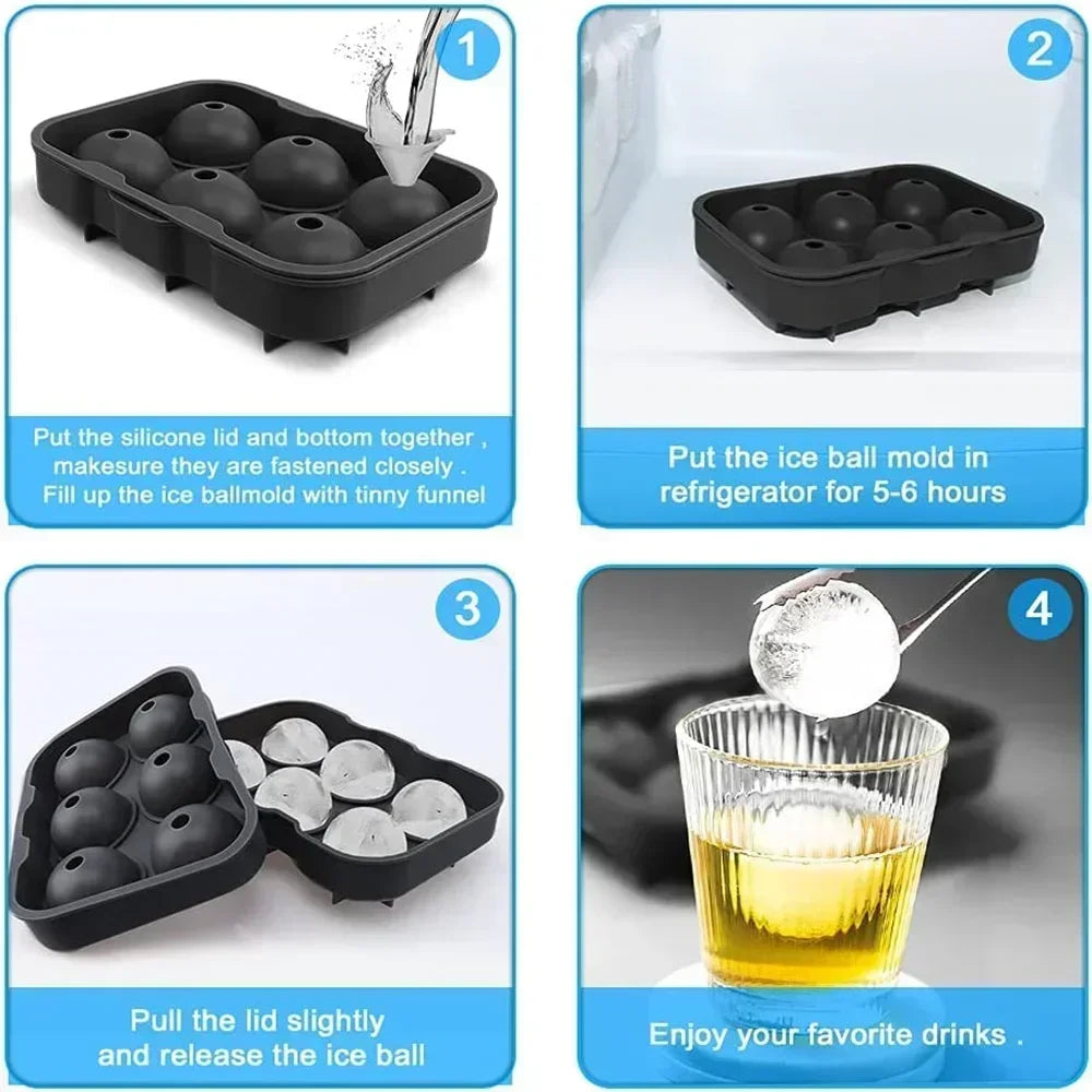 Large 3D Round Silicone Ice Ball Maker Big Sphere Mold High Balls Ice Cube Tray for Freezer Whiskey Cocktail Bar Tool Oasis Select