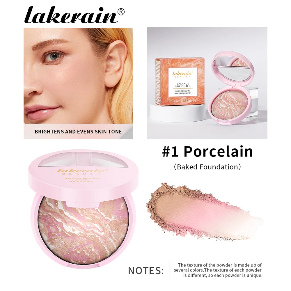 Baked Powder Foundation Oil Control Setting Makeup Pressed Powder Cake Bronzer Glow Face Contouring Shimmer Contour Oasis Select color 1 foundation