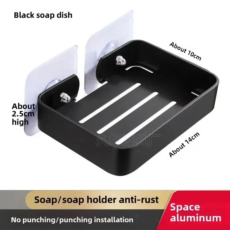 Lightweight Aluminum Alloy Soap Storage Tray Self Stick Wall Mounted Bracket Drill Shower Soap Container Tidy Washroom Accessory Oasis Select A