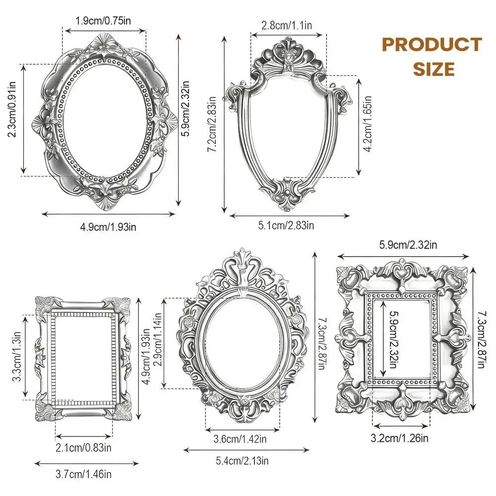 5-Pack Vintage Mini Picture Frames – Baroque Golden Resin Decor