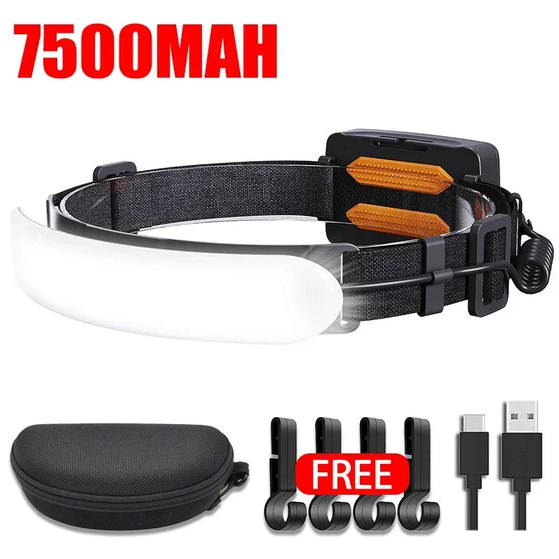 1500LM High Power LED Headlamp COB Head Flashlight With 7500Mah Built-in Battery USB Rechargeable Fishing Camping Lantern Torch Oasis Select 7500Mah With Box