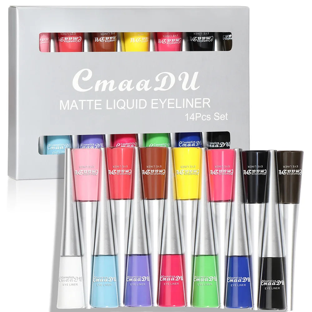 CmaaDU 14 Colors Long-lasting Liquid Eyeliner Set Bright color, Easy to Paint Waterproof smooth fast vivid matte eye makeup Oasis Select