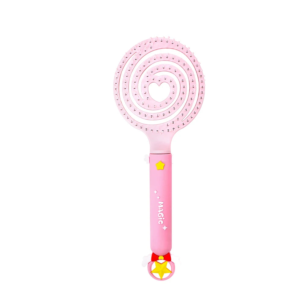 Magic Star Wand Spiral Hollow Comb – Flexible Bristles, 3 Colors Hair Styling Comb Oasis Select MJ133-Pink-02