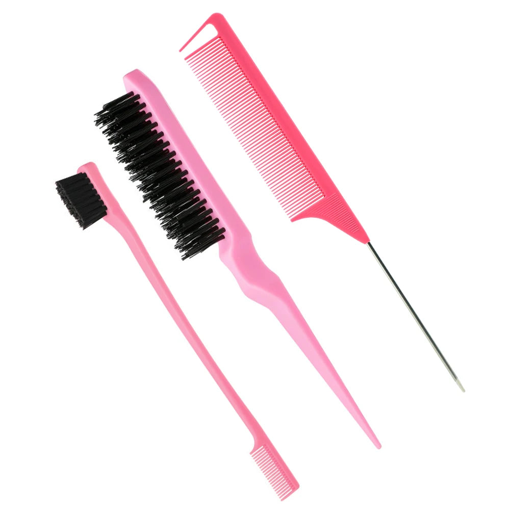 3-Piece Pink Hair Styling Kit – Comb, Teasing Brush & Cleaner Hair Styling Kit Oasis Select